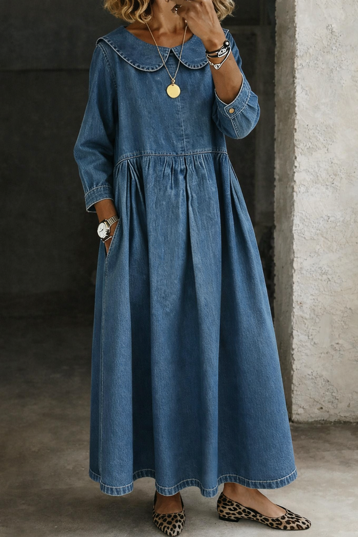 Kirsi - Denim Dress with Peter Pan Collar
