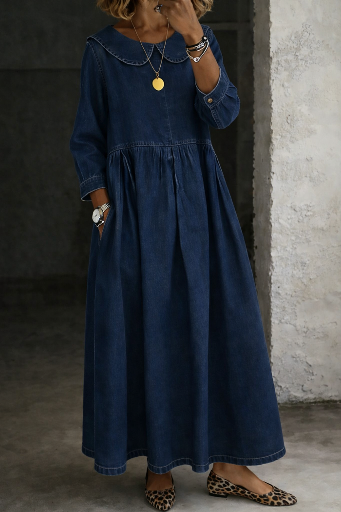 Kirsi - Denim Dress with Peter Pan Collar