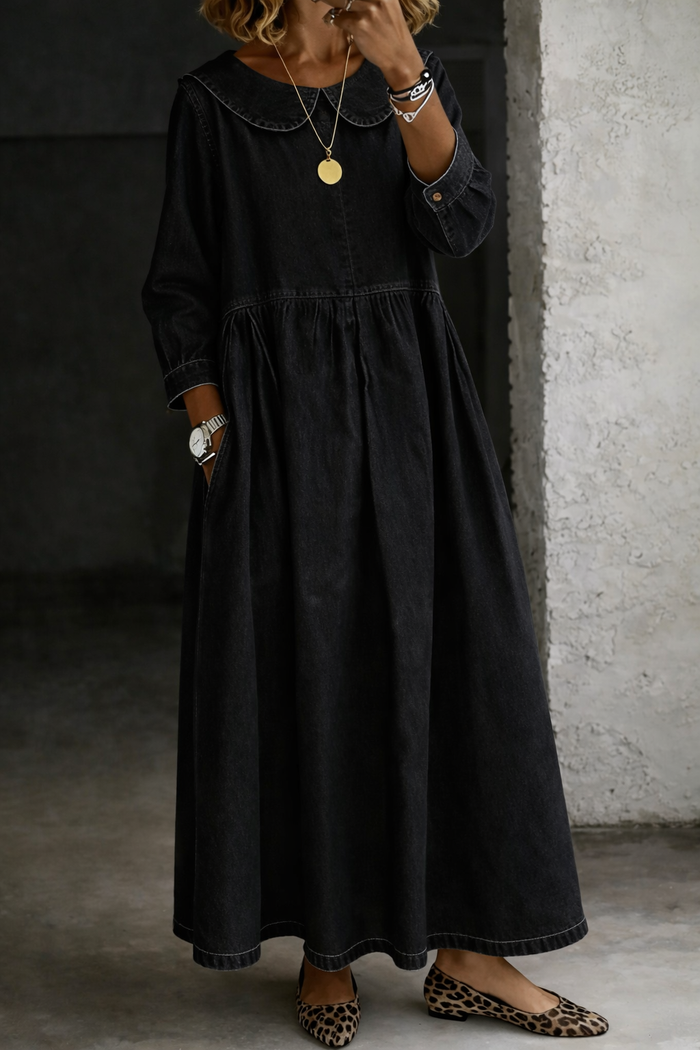 Kirsi - Denim Dress with Peter Pan Collar