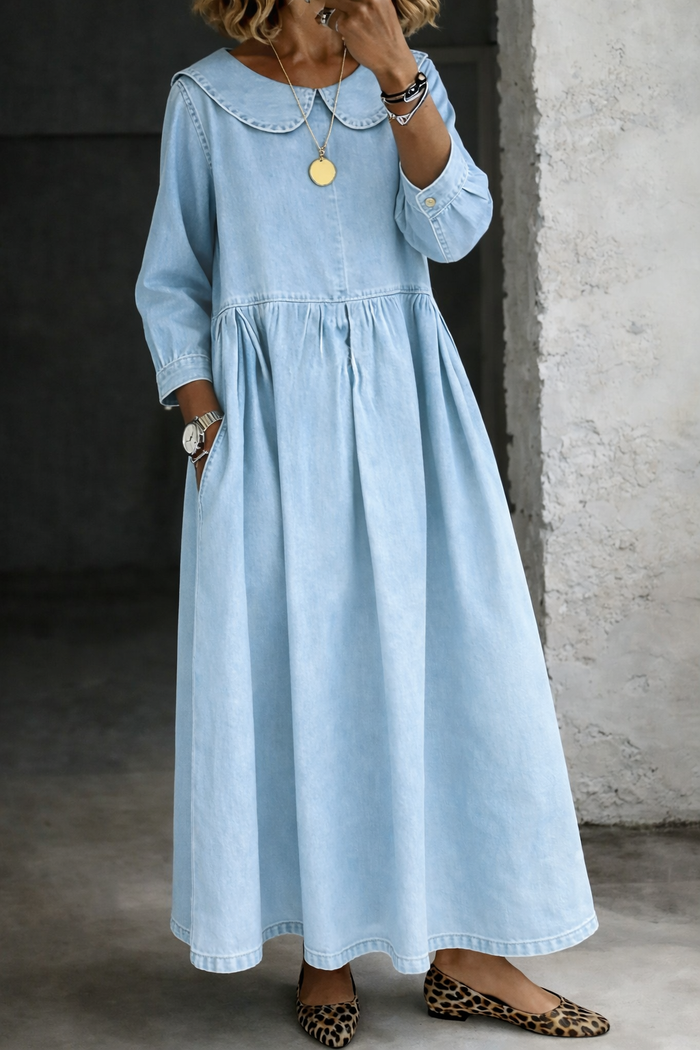 Kirsi - Denim Dress with Peter Pan Collar