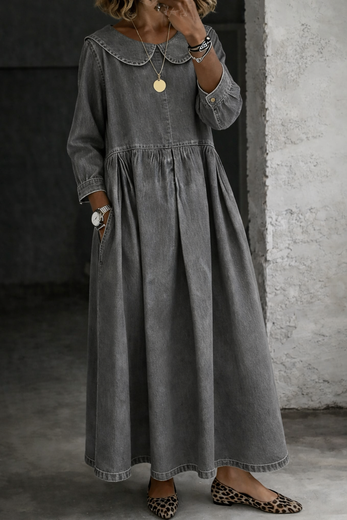Kirsi - Denim Dress with Peter Pan Collar