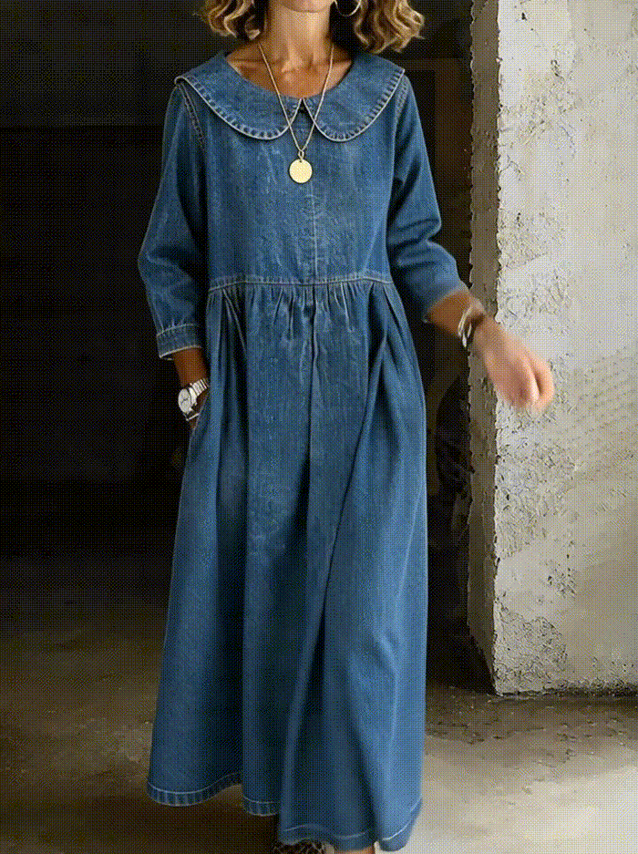 Kirsi - Denim Dress with Peter Pan Collar