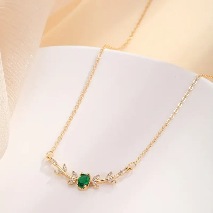 Klara | Gold-Plated Double Necklace with Emerald Pendant
