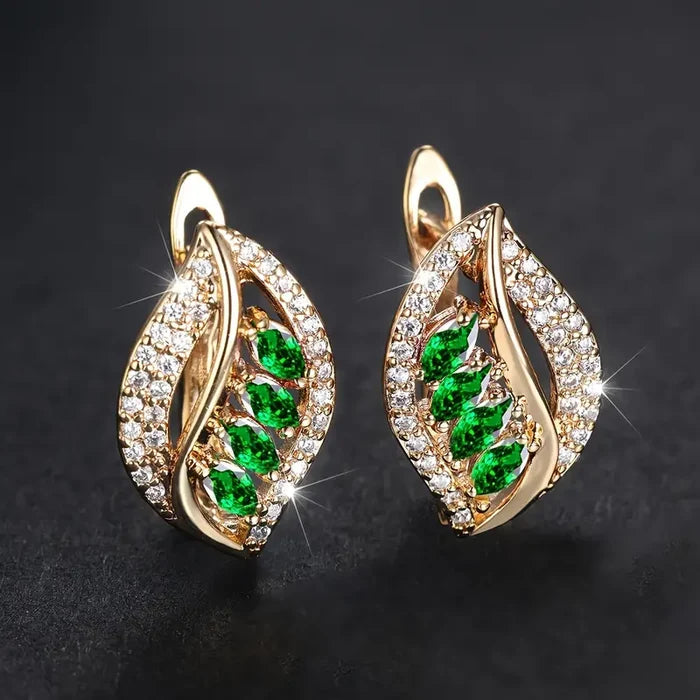 Klára | Gold-Plated Earrings with Emerald Leaf