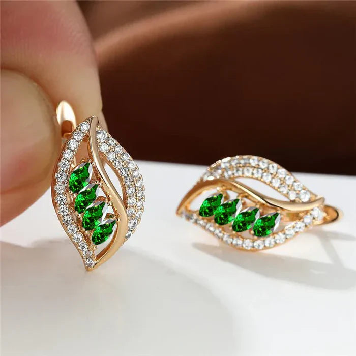 Klára | Gold-Plated Earrings with Emerald Leaf