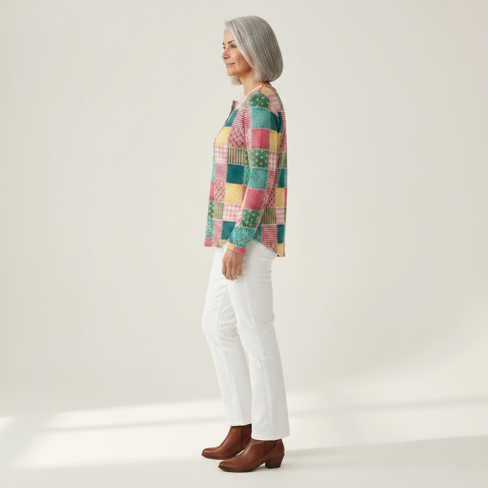 Laila - Patchwork Check Waffle Henley