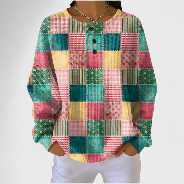 Laila - Patchwork Check Waffle Henley