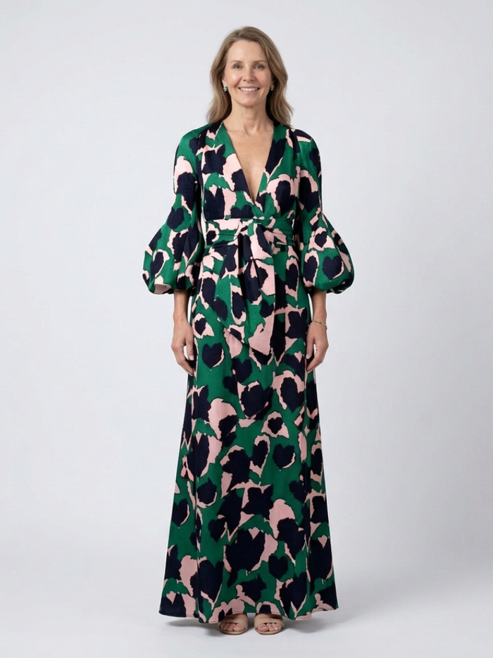 Lea | Long-Sleeve and Waist Tied Maxi Dress