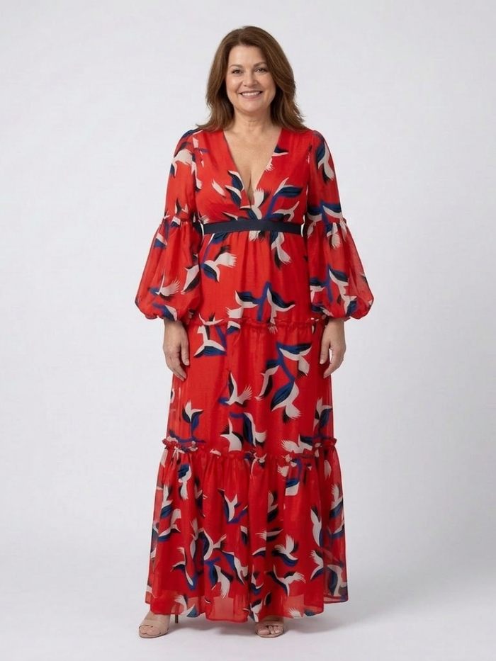 Lea | Long-Sleeve and Waist Tied Maxi Dress
