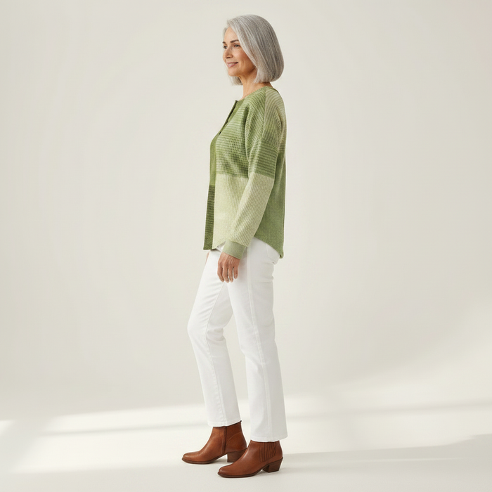 Leena - Green Colour-Block Waffle Henley