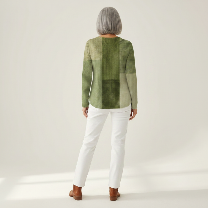 Leena - Green Colour-Block Waffle Henley