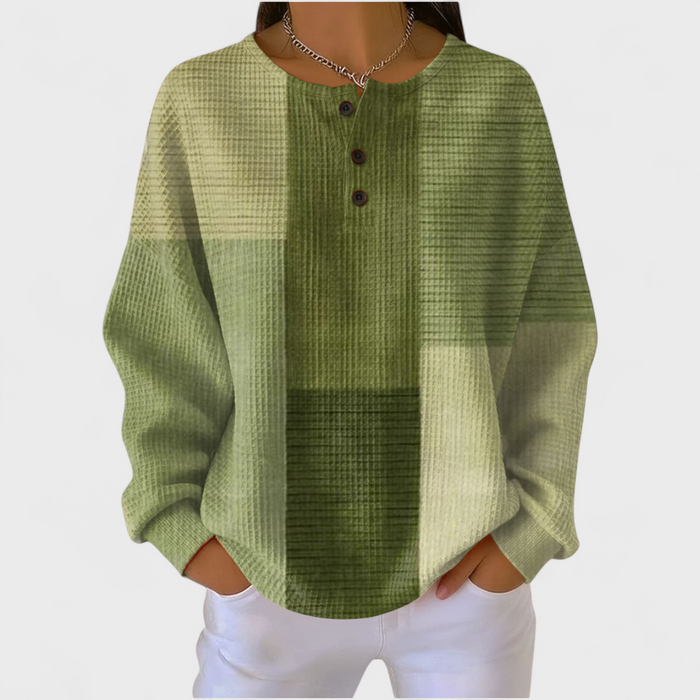 Leena - Green Colour-Block Waffle Henley