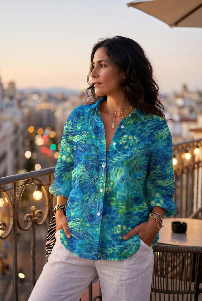 Leila | Blouse with Print Feathers