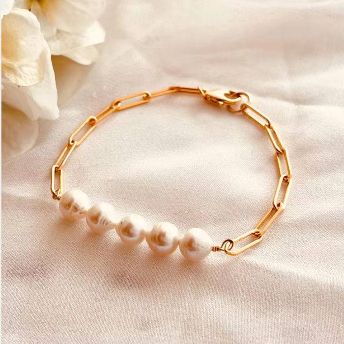 Leonie | Gold-Tone Playful Bracelet with Pearls Details