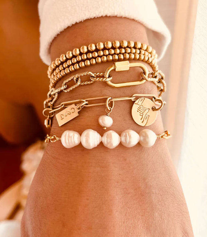 Leonie | Gold-Tone Playful Bracelet with Pearls Details