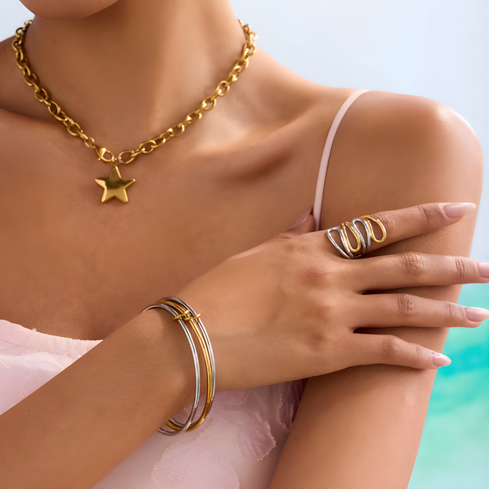 Leonor | Triple Hoop Gold Silver Bracelet