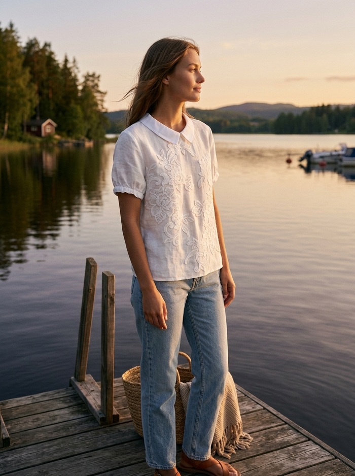 Lily Blouse - lakeside jetty midsummer lifestyle mood