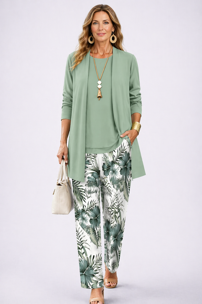 Lorraine | Sage Palm-Print Three-Piece Set