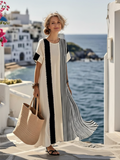 Lou | Striped with Neckline Round and Short-Sleeve Maxi Dress