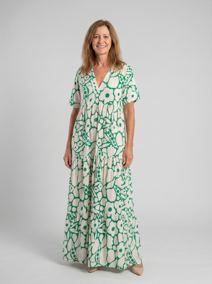 Lucie | Midi Dress with Floral, Short-Sleeve and V-Neck
