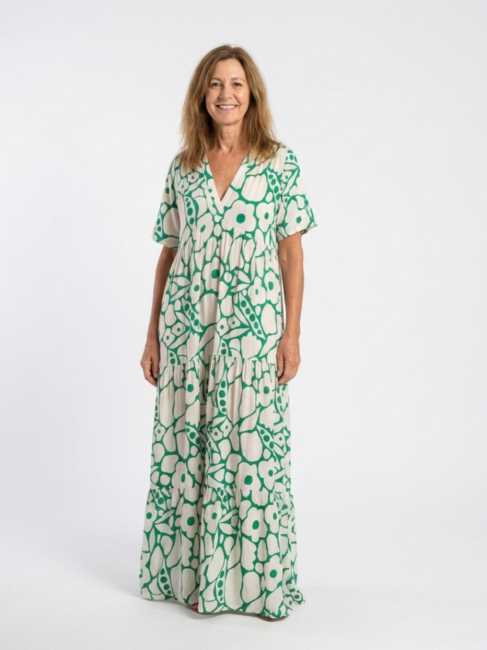 Lucie | Midi Dress with Floral, Short-Sleeve and V-Neck