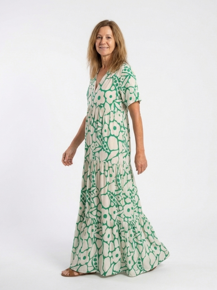 Lucie | Midi Dress with Floral, Short-Sleeve and V-Neck