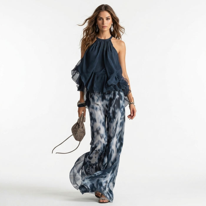 Ludovica | Set Blouse and Trousers with Shoulders Open