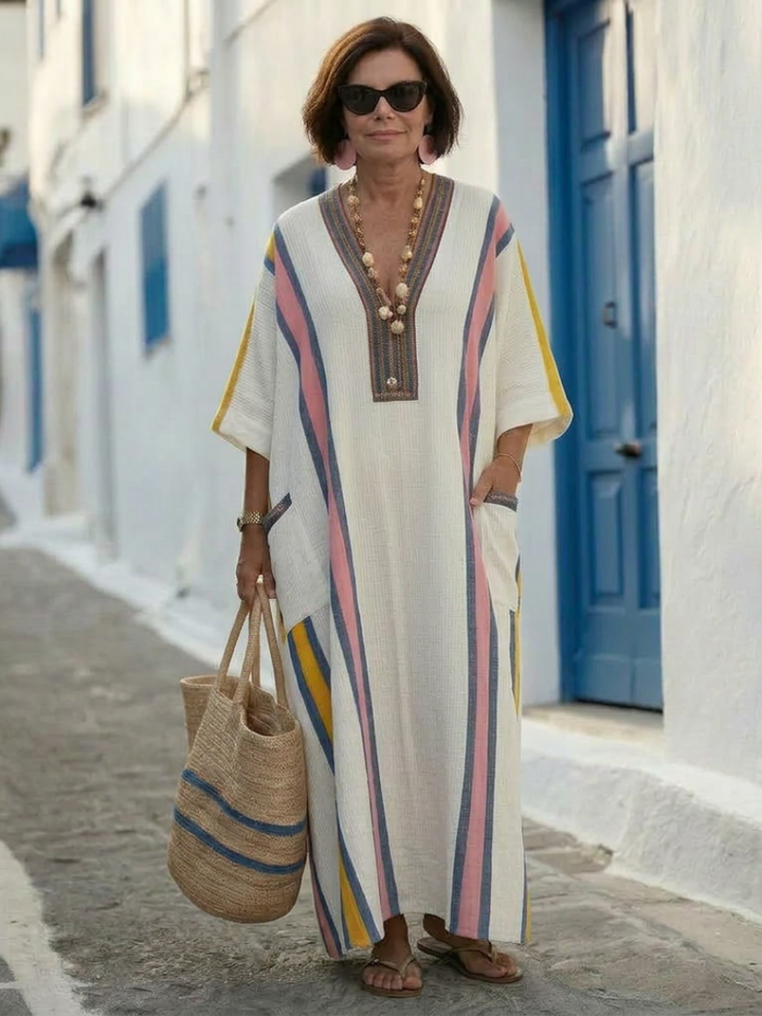 Madeleine | With Sleeve Long Mid and V-Neck Maxi Dress