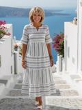Maelys | Striped with Short-Sleeve Midi Dress