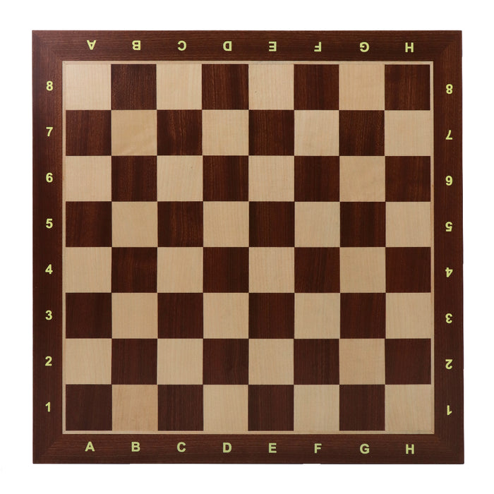 Mahogany and maple chess board 55mm squares with notation top view