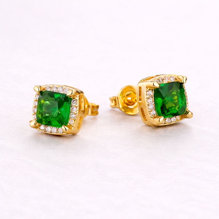 Maren | Gold-Plated Earrings with Emerald Decoration