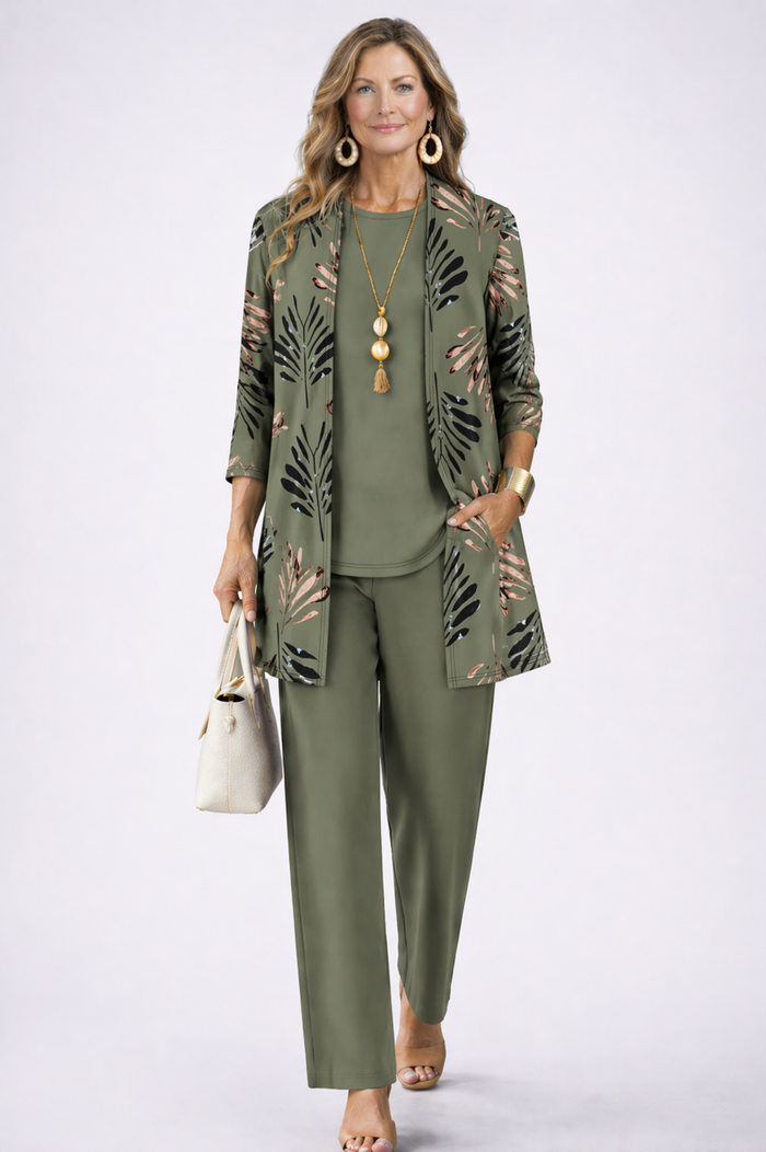 Margaret | Leaf-Print Three-Piece Set