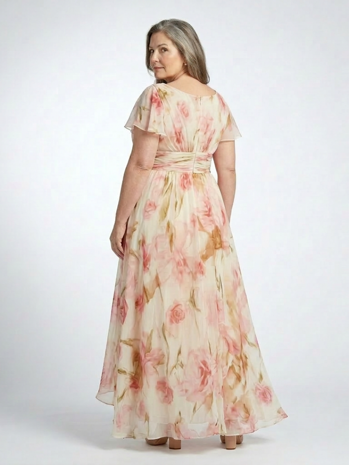 Margaux | Floral Short-Sleeve and V-Neck Maxi Dress