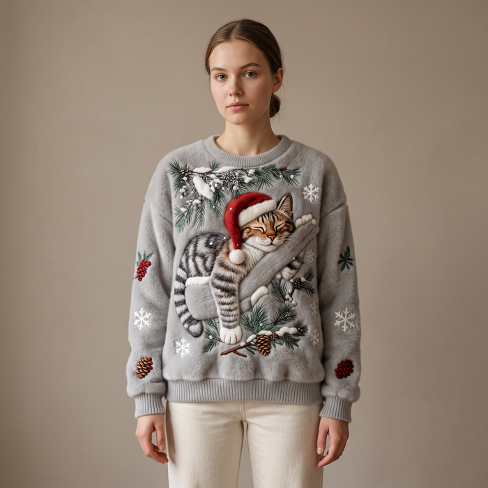 Maria festive jumper on model