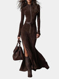 Marisol | Suede Belted and Slit Maxi Dress