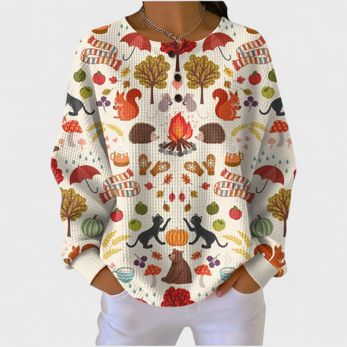Marja - Autumn Woodland Waffle Henley