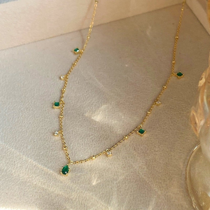 Marta | Gold-Plated Necklace with Green Pendant