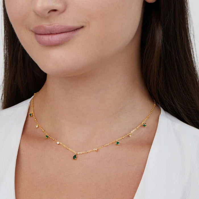 Marta | Gold-Plated Necklace with Green Pendant