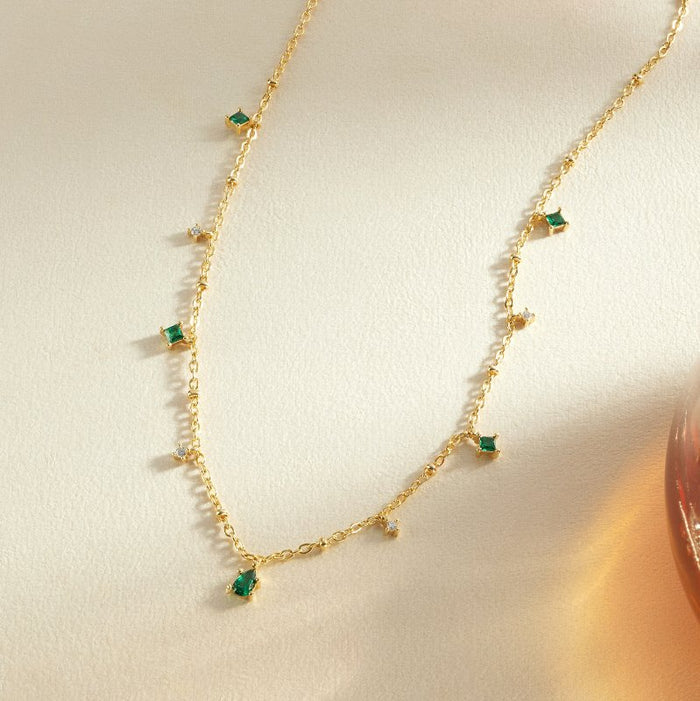 Marta | Gold-Plated Necklace with Green Pendant