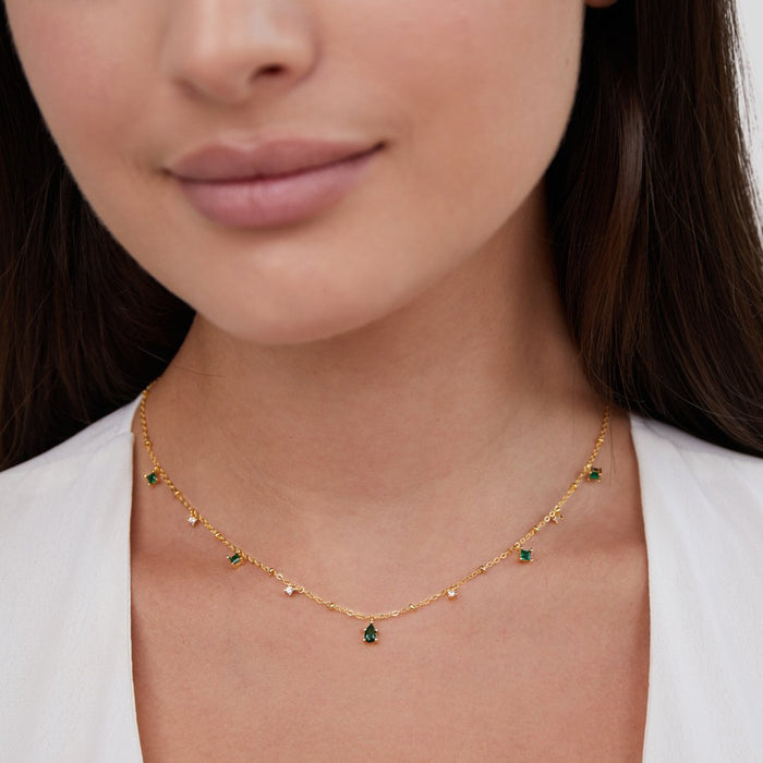 Marta | Gold-Plated Necklace with Green Pendant