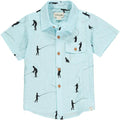 Me and Henry| Blue w/charcoal fisherman print short sleeved shirt