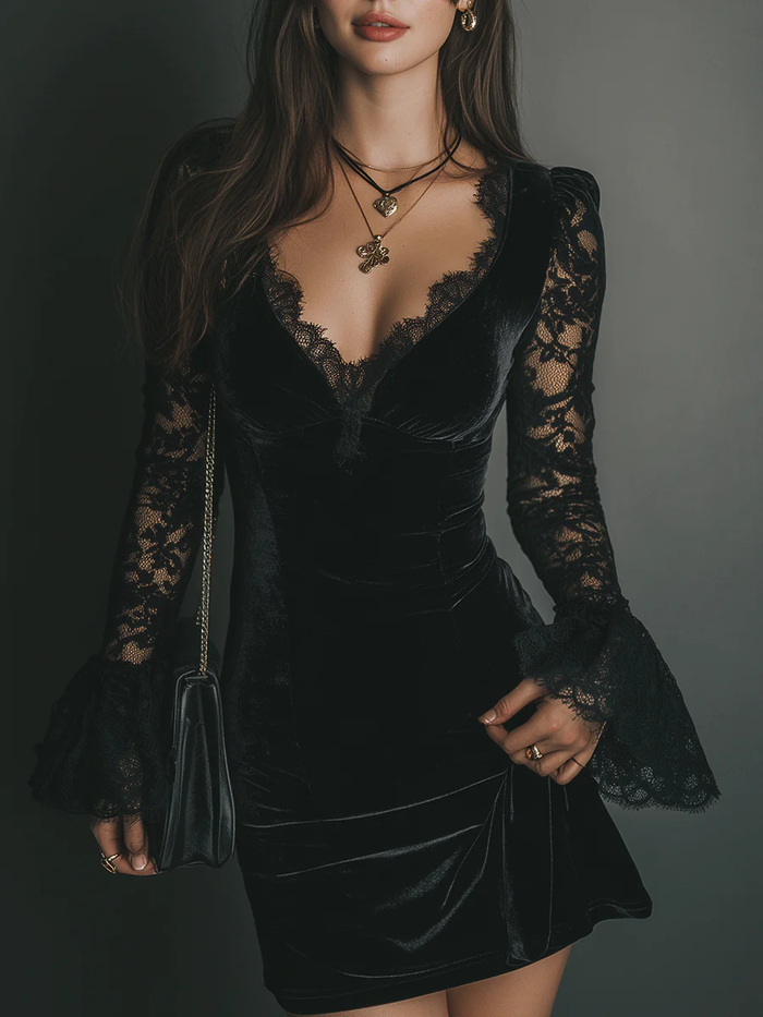 Melanie | Velvet and Lace Luna Mini Dress