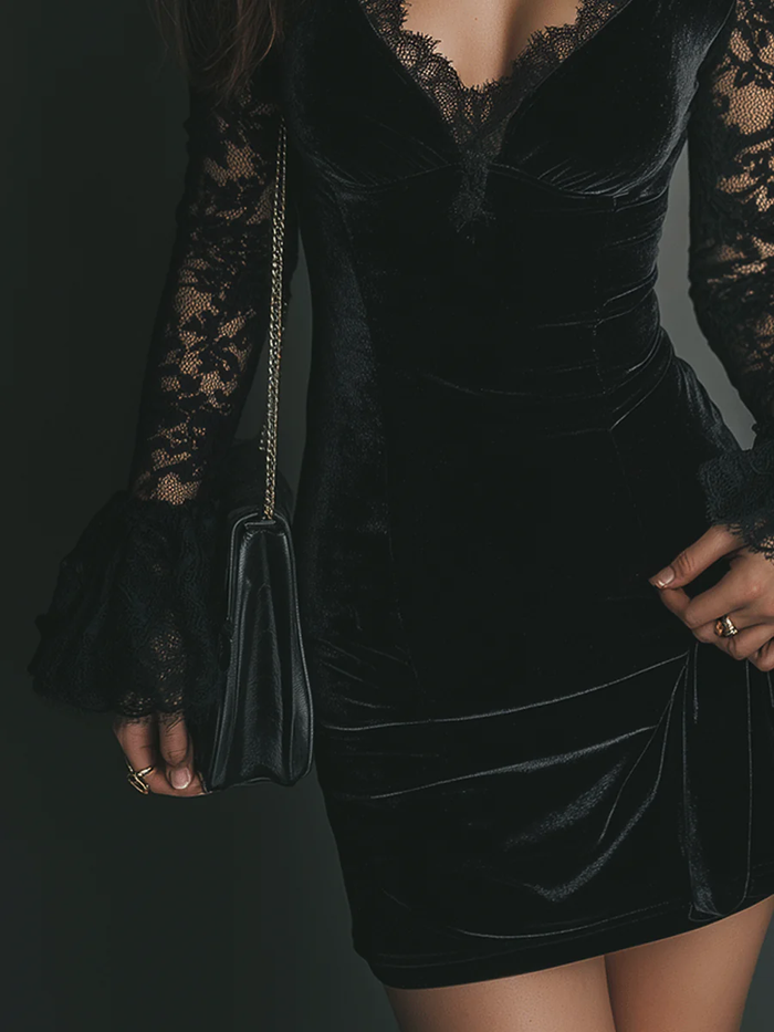 Melanie | Velvet and Lace Luna Mini Dress