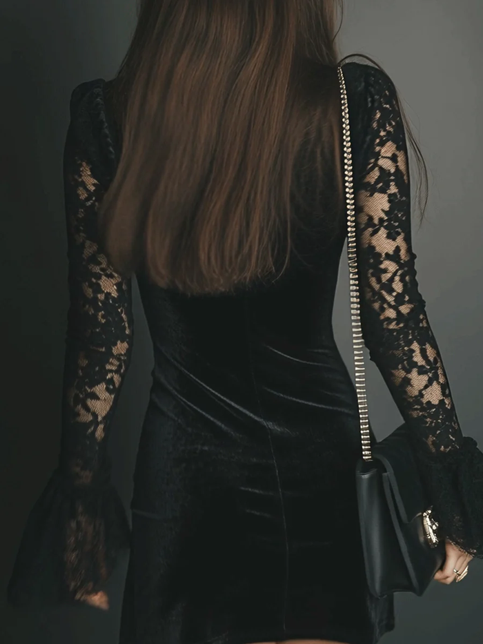 Melanie | Velvet and Lace Luna Mini Dress