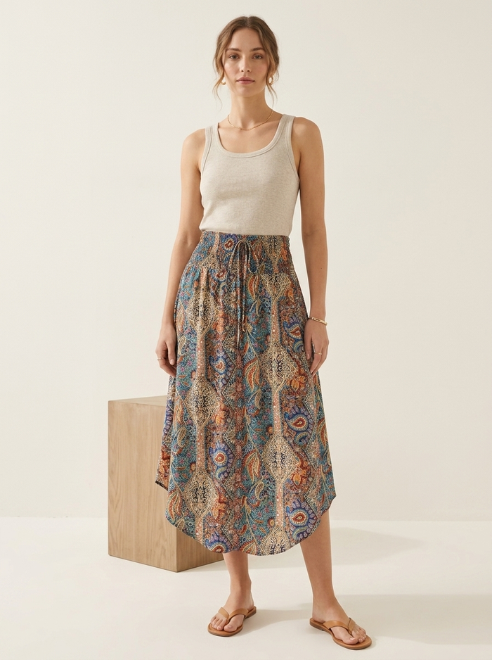 Midi Skirt Floral Waist High - editorial hero