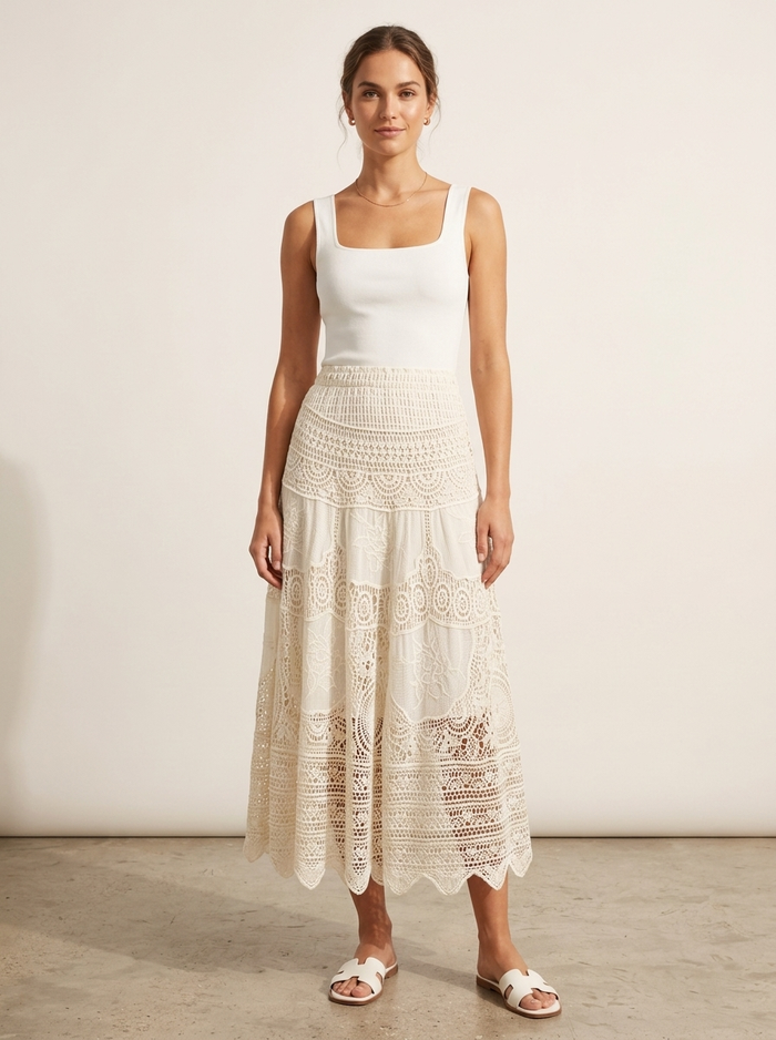Midi Skirt Lace white - editorial hero
