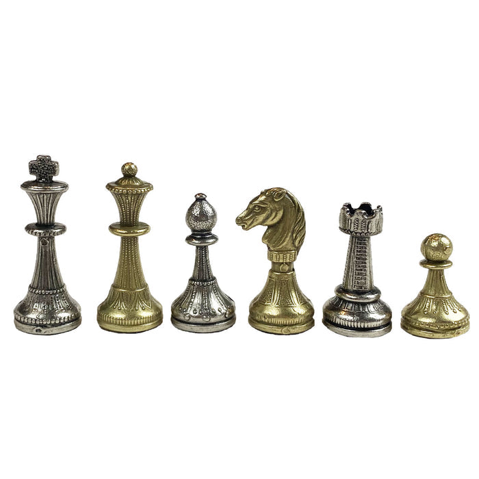 Mignon Metal Chess Pieces: Silver King, Gold Queen, Silver Bishop, Gold Knight, Silver Rook and Gold Pawn