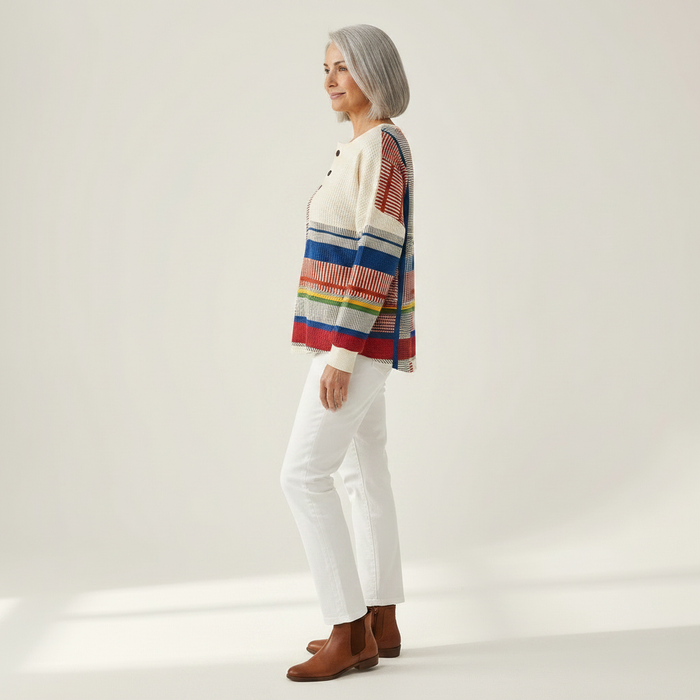 Milja - Stripe Patchwork Waffle Henley
