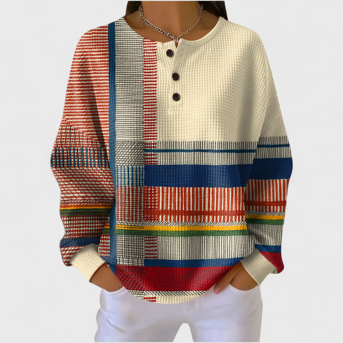 Milja - Stripe Patchwork Waffle Henley