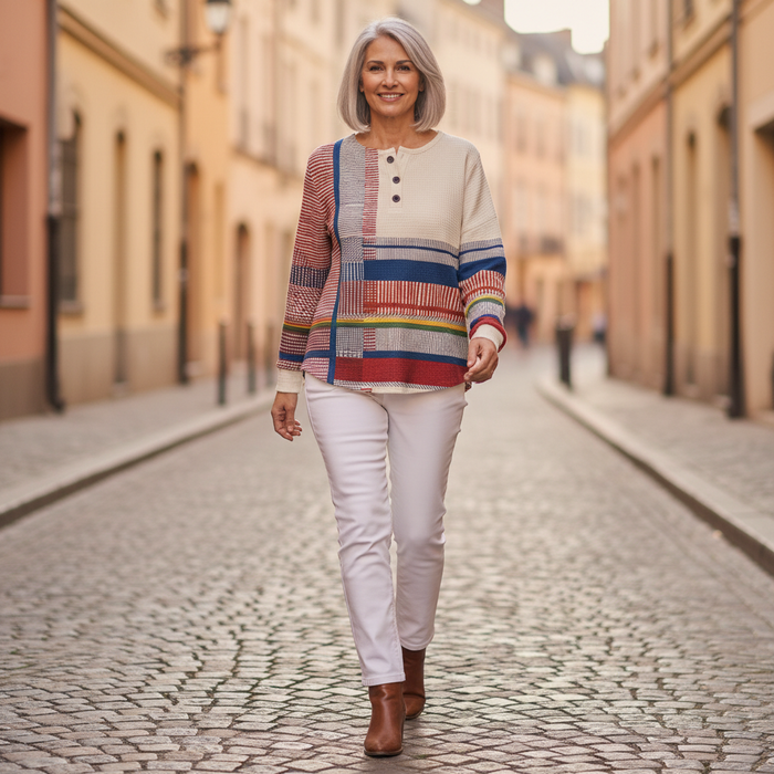 Milja - Stripe Patchwork Waffle Henley